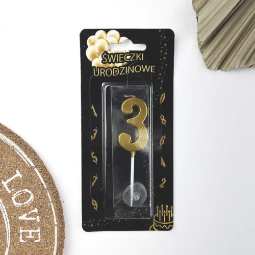 świeczki świeczka na tort złota cyfra 3